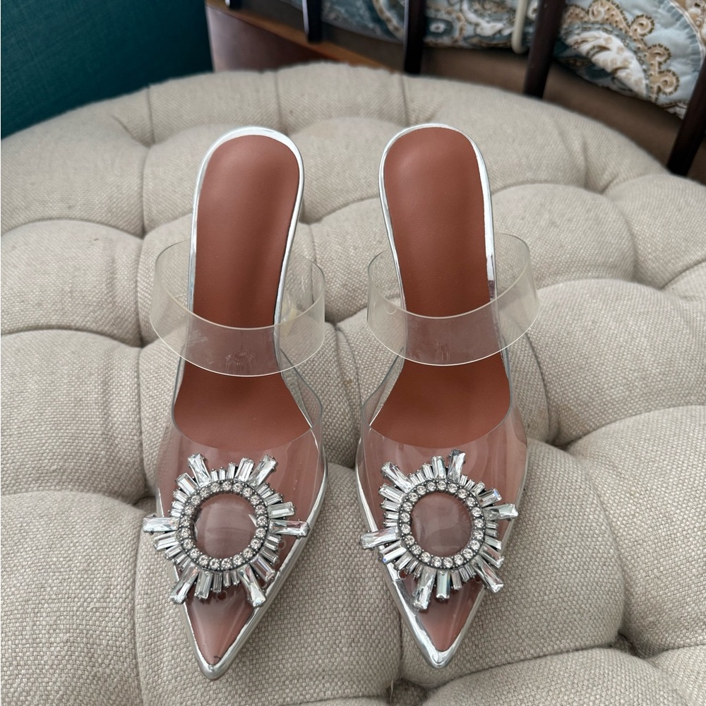 Clear and Silver Embellished Heels